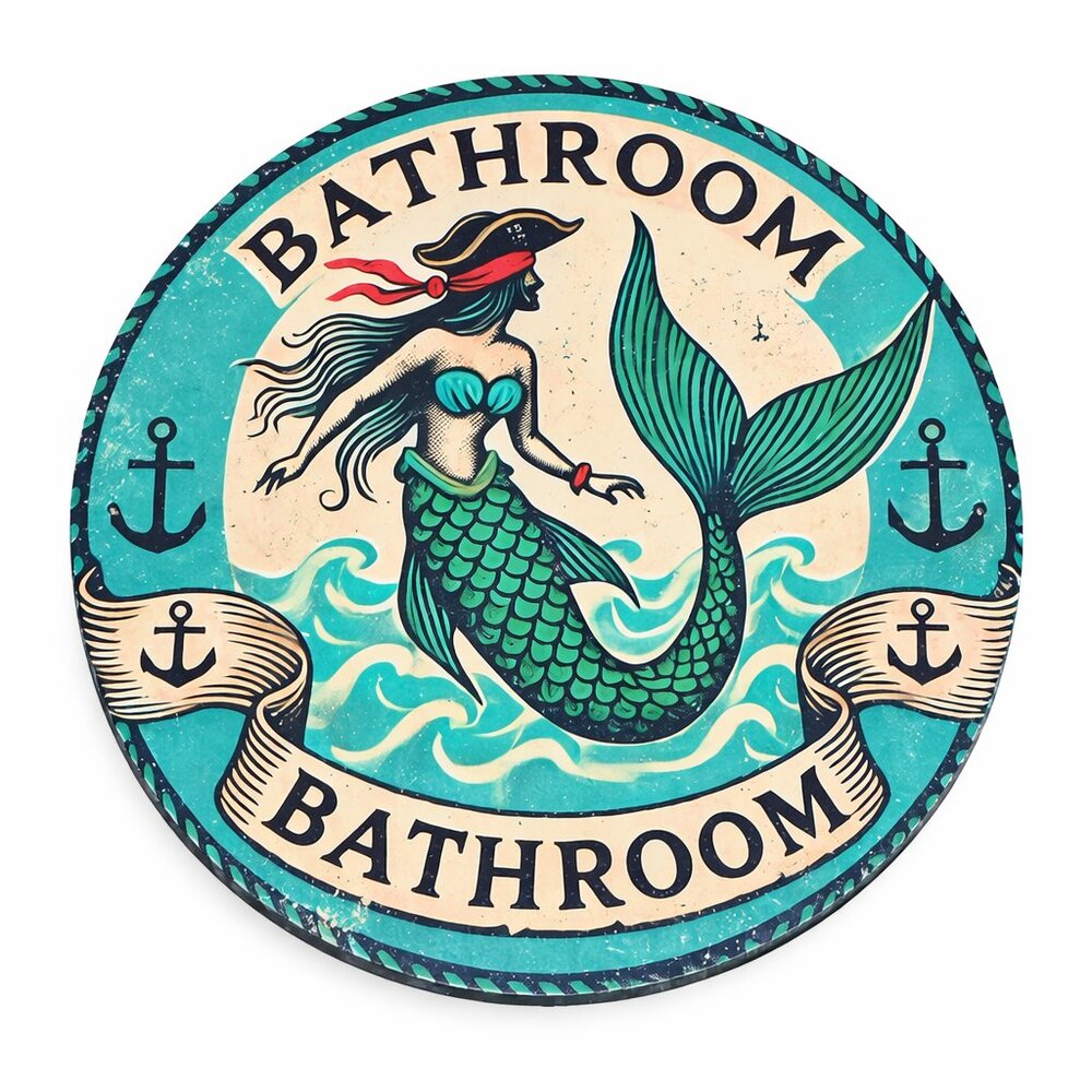 Pirate Mermaid Metal Bathroom Sign Sailor Approved Restroom Decor 🏴‍☠️🧜‍♀️ NEW